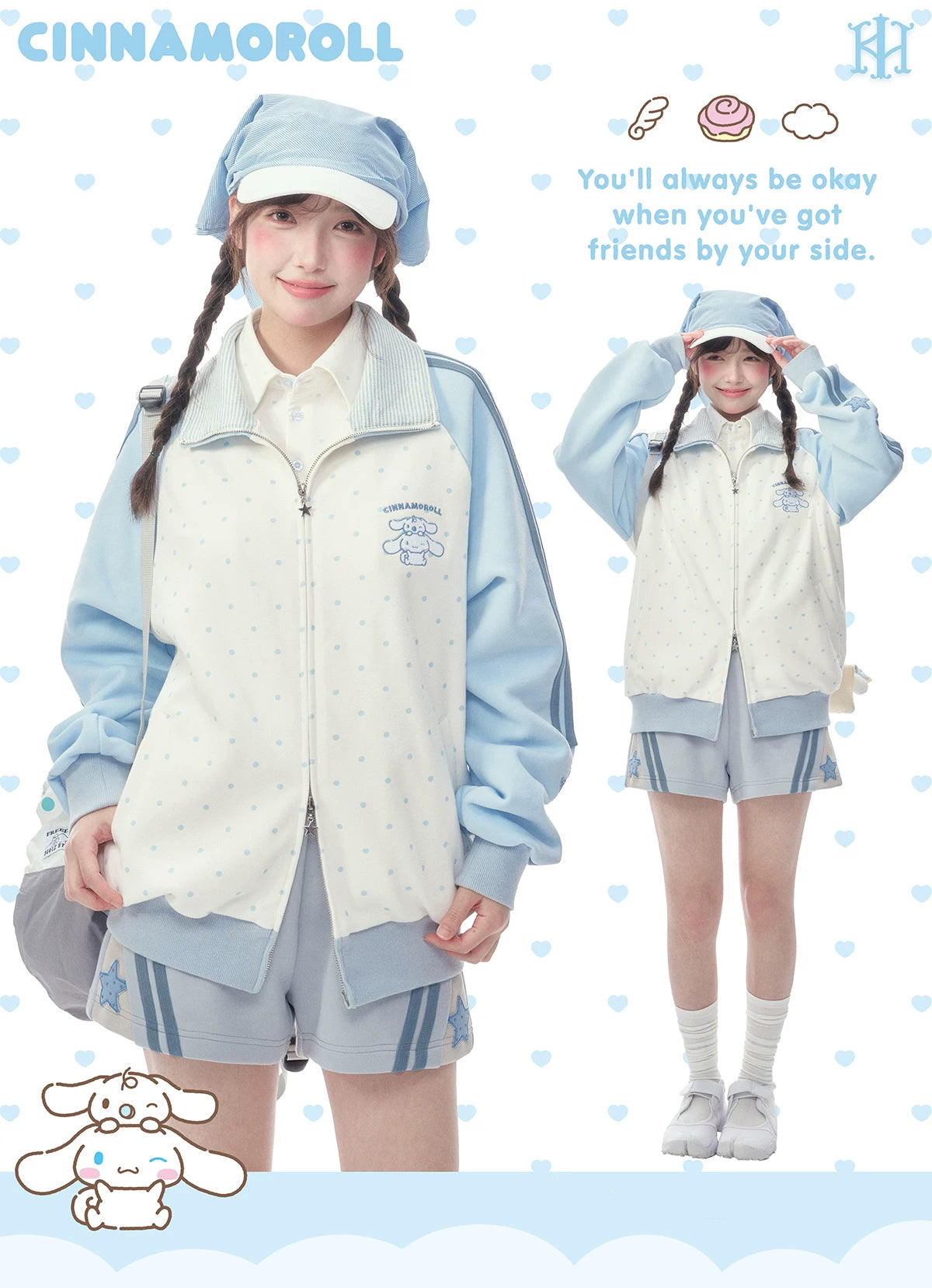 "Spring Breeze" Blue & White Polka Dot Track Jacket
