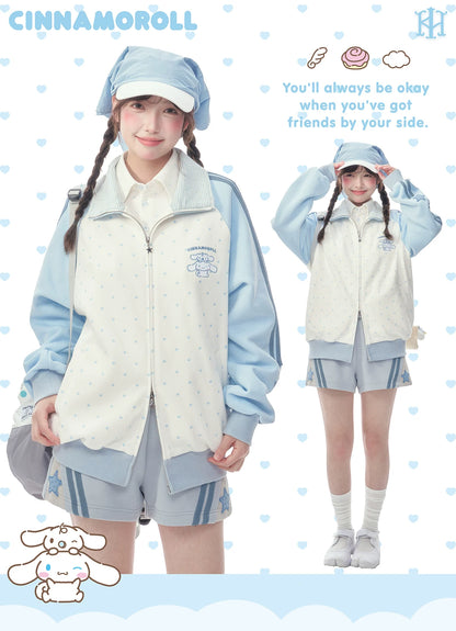 "Spring Breeze" Blue & White Polka Dot Track Jacket