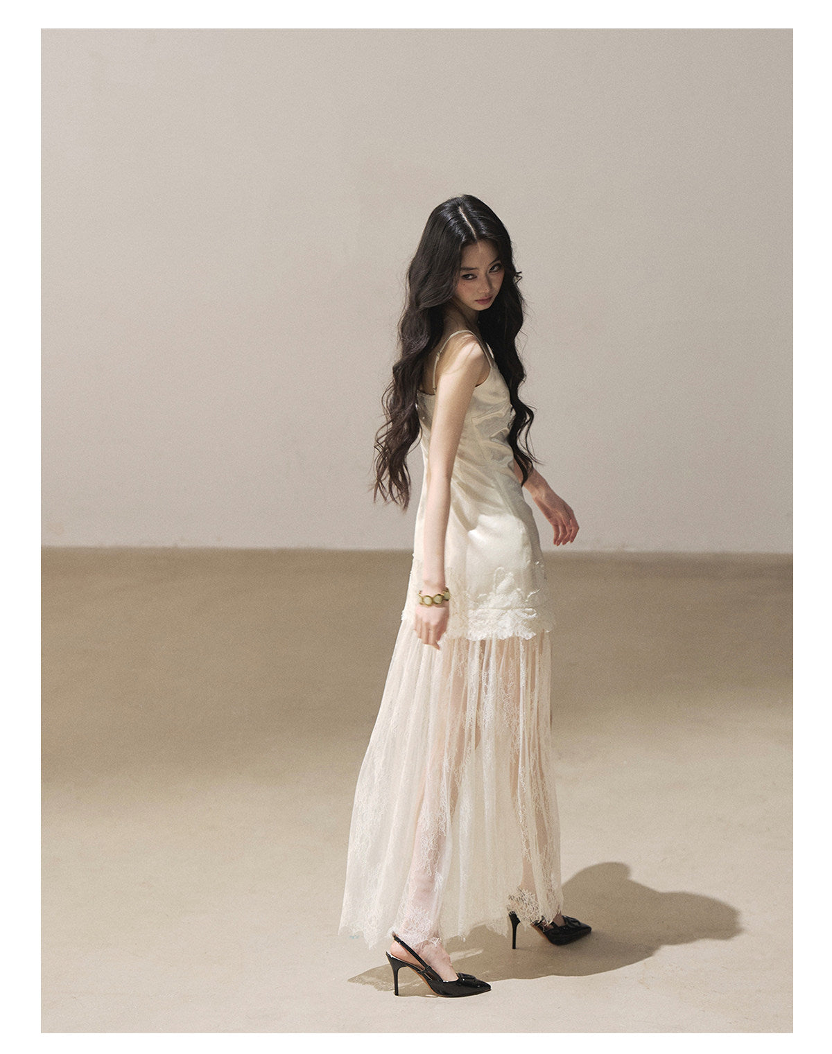 170726 "Your Open Meadow" Cream Apricot White Lace Slip Dress + Gray Taupe Tailored Blazer