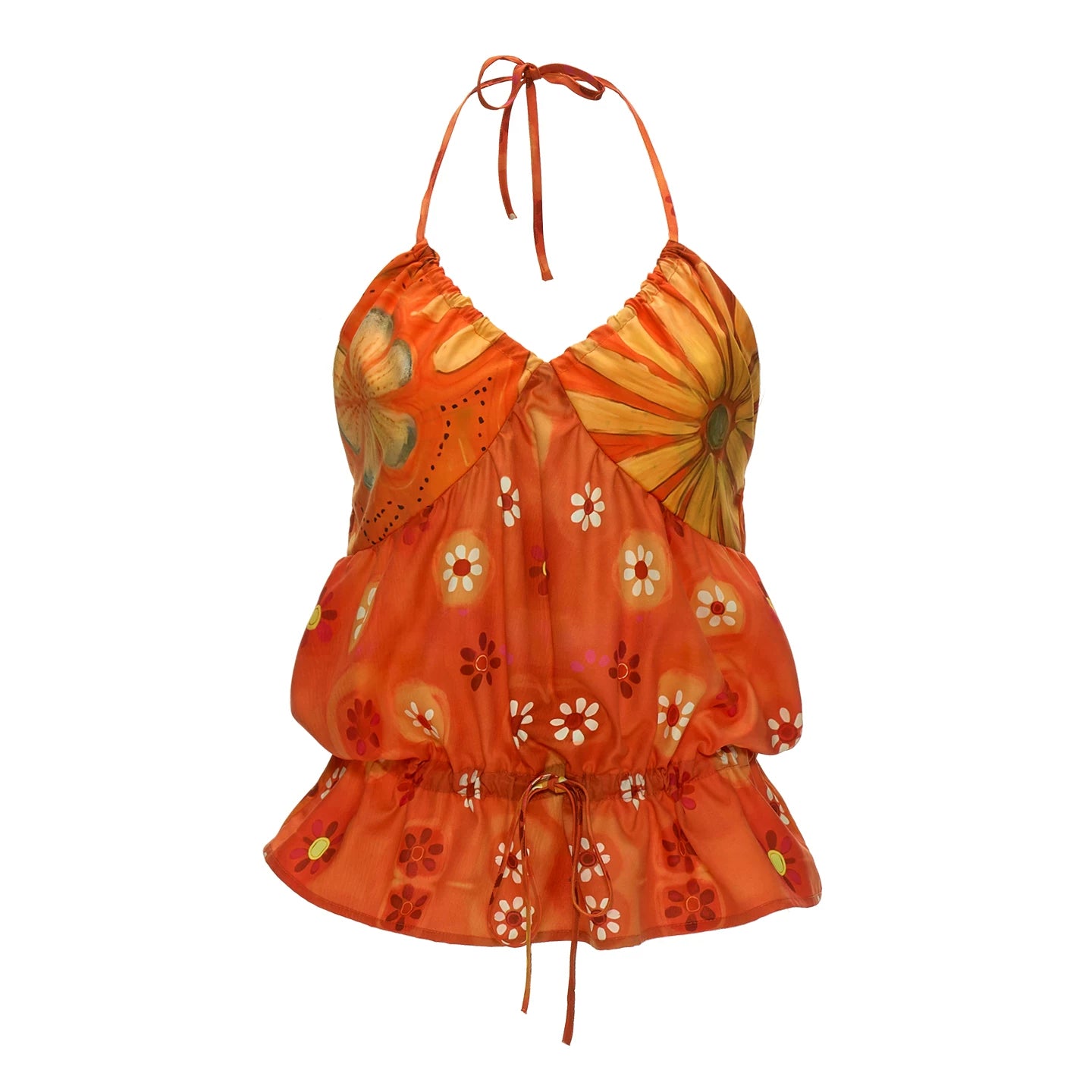 Sunset Bloom Halter Drawstring Top