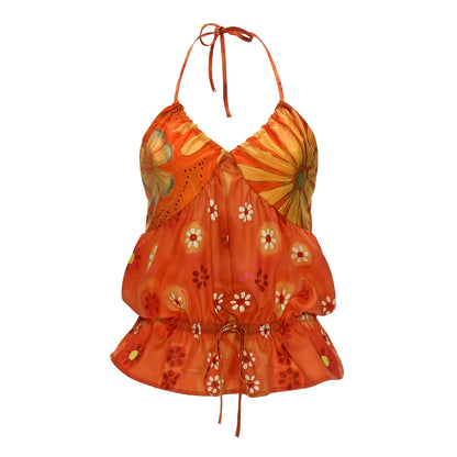 Sunset Bloom Halter Drawstring Top