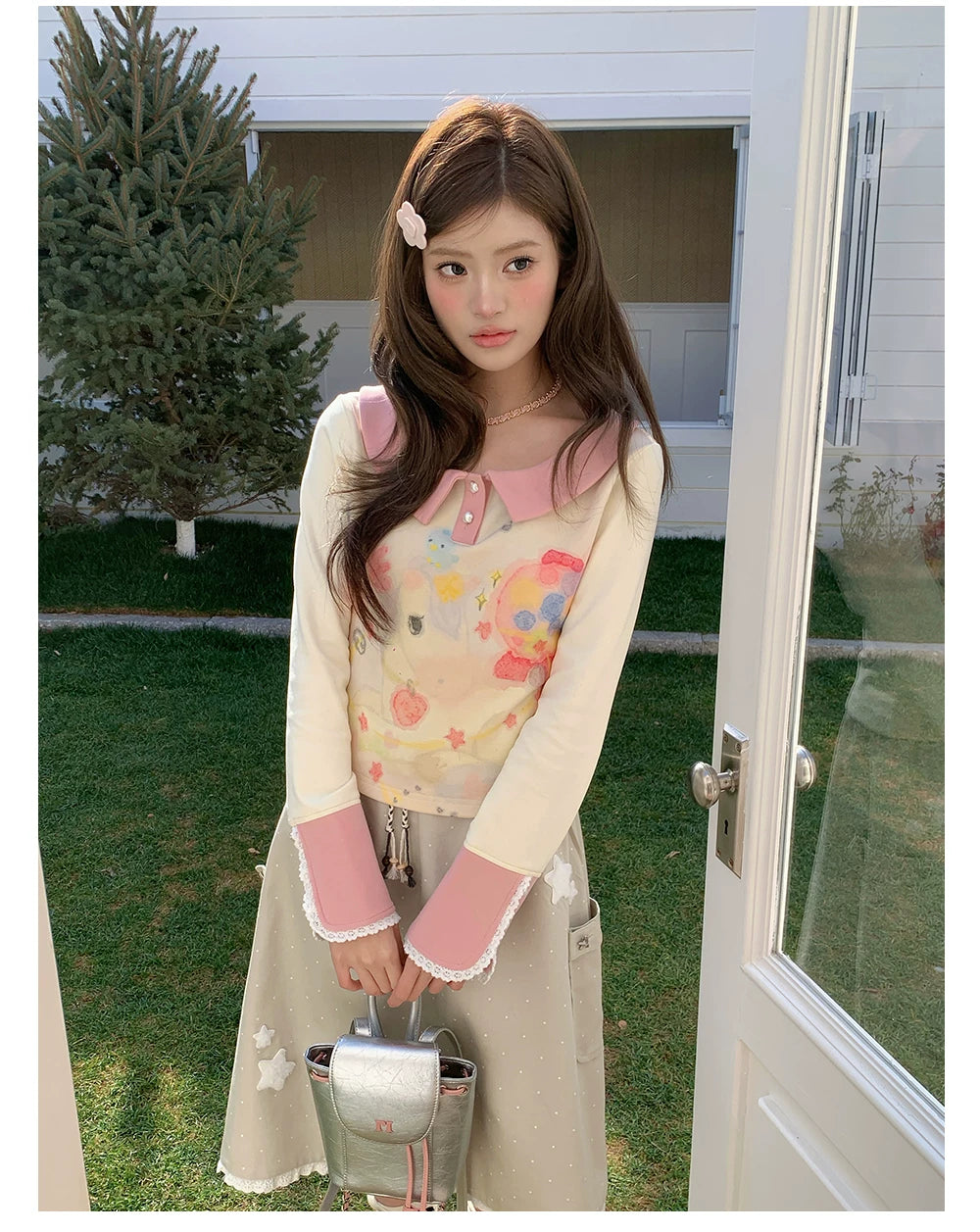 “Spring Palette Reverie” Apricot Cropped Knit Top