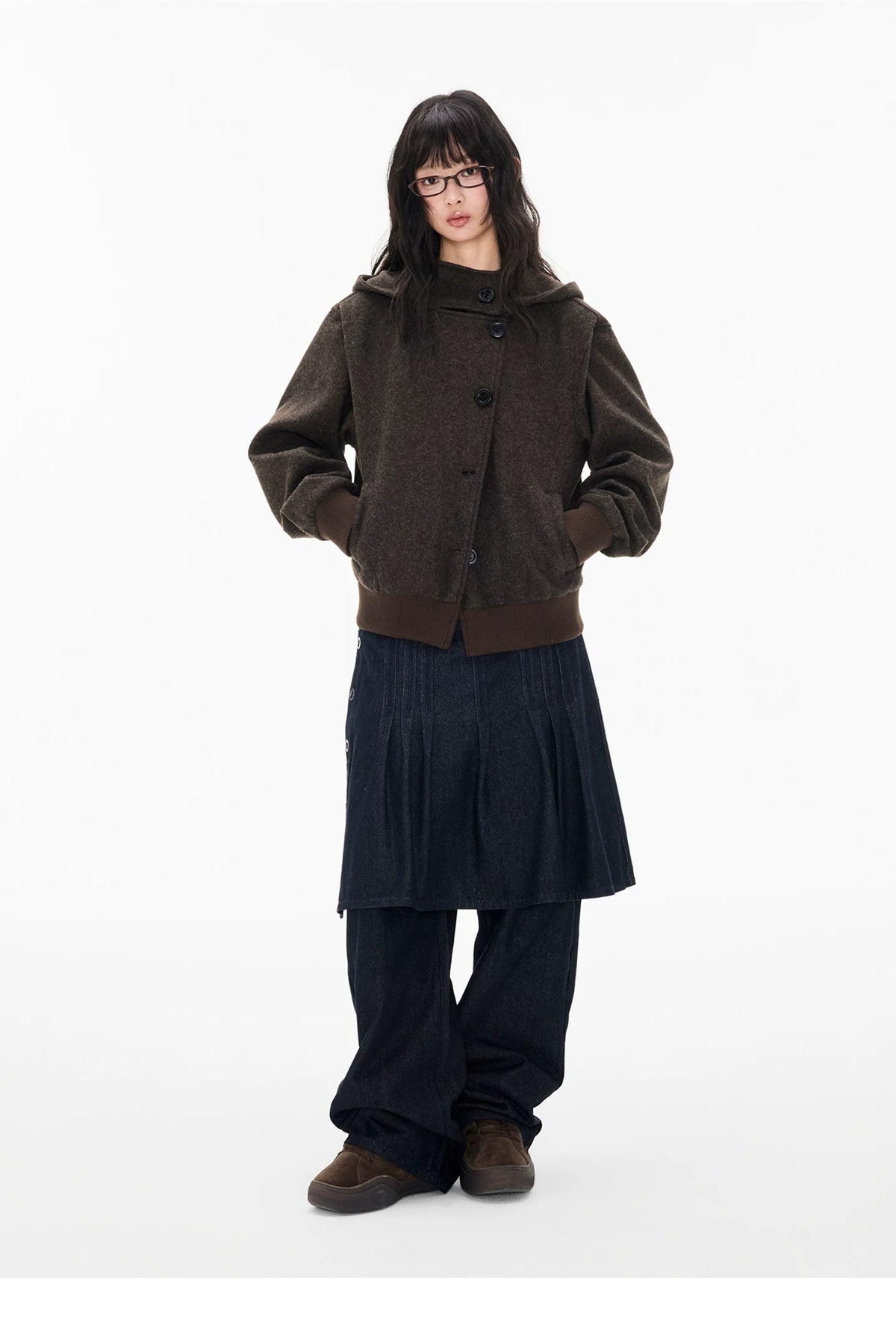 EZEK | Preppy Hooded Wool Blend Jacket with Button Front