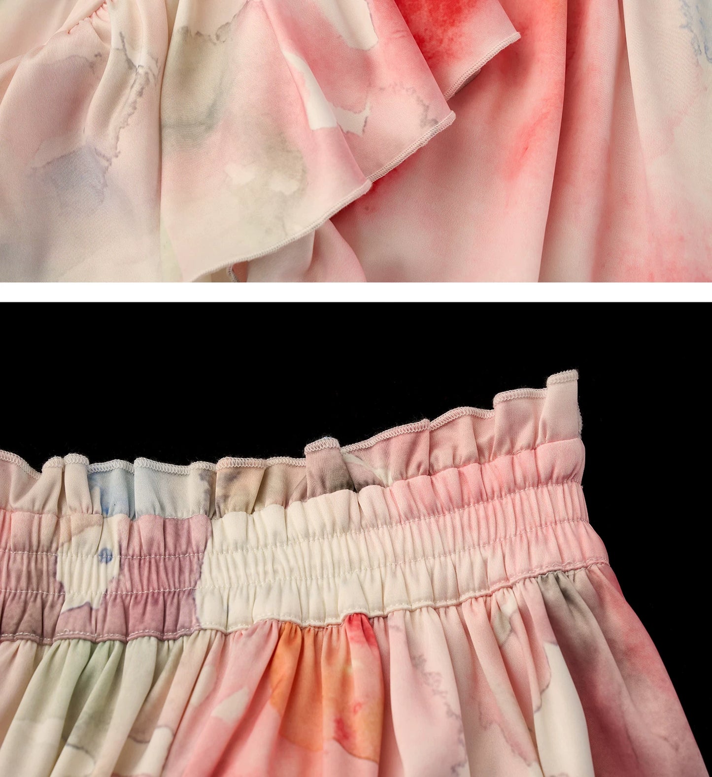 "Watercolor Fruit Mood" Off-Shoulder Top & Ruffle Skirt Set WE945