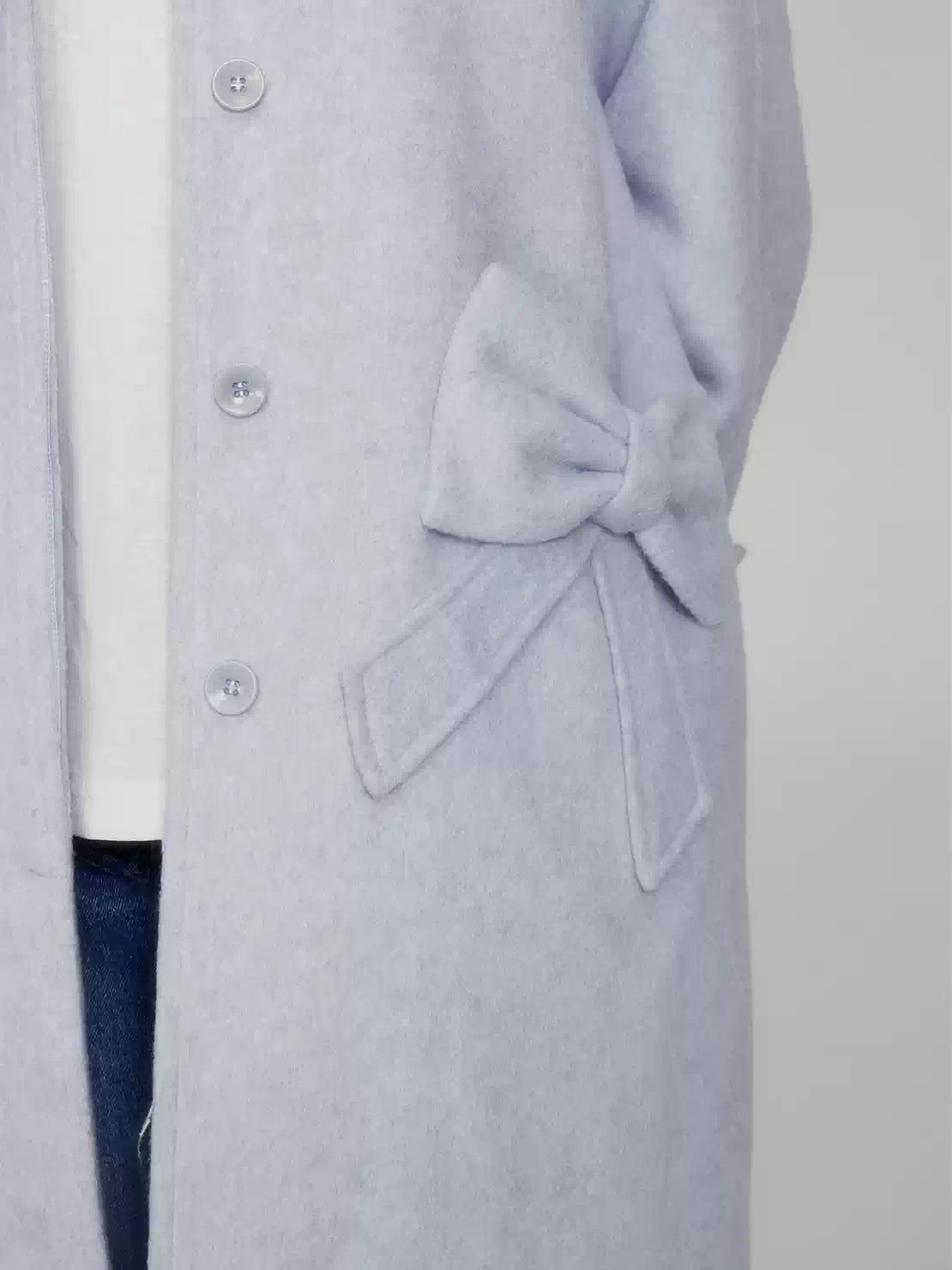 “Winter Cedar Lace Bow” Wool-Blend Loose-Shoulder Coat - Blue M6665
