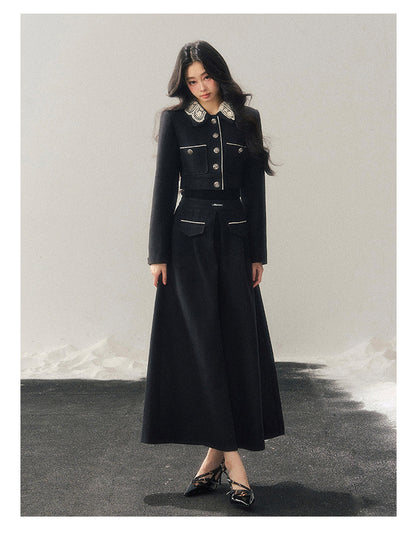 少也眼 "Whispers of Lace" Black French Lace Two-Piece Skirt Set