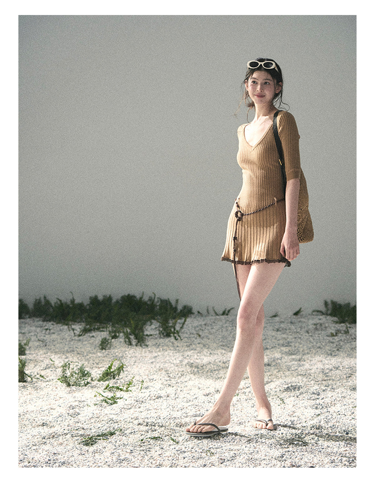 “Amber Memoir” Milk Tea Knit Mini Dress