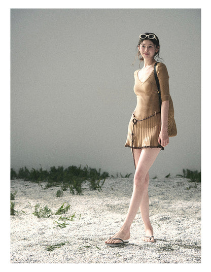 “Amber Memoir” Milk Tea Knit Mini Dress