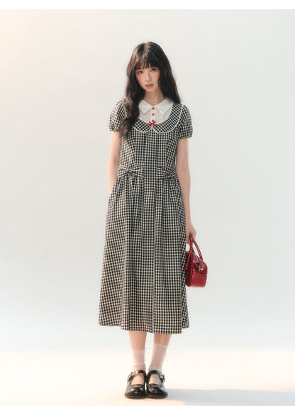 [CAN] "Black Cherry Check" Black Bow Doll Collar Dress