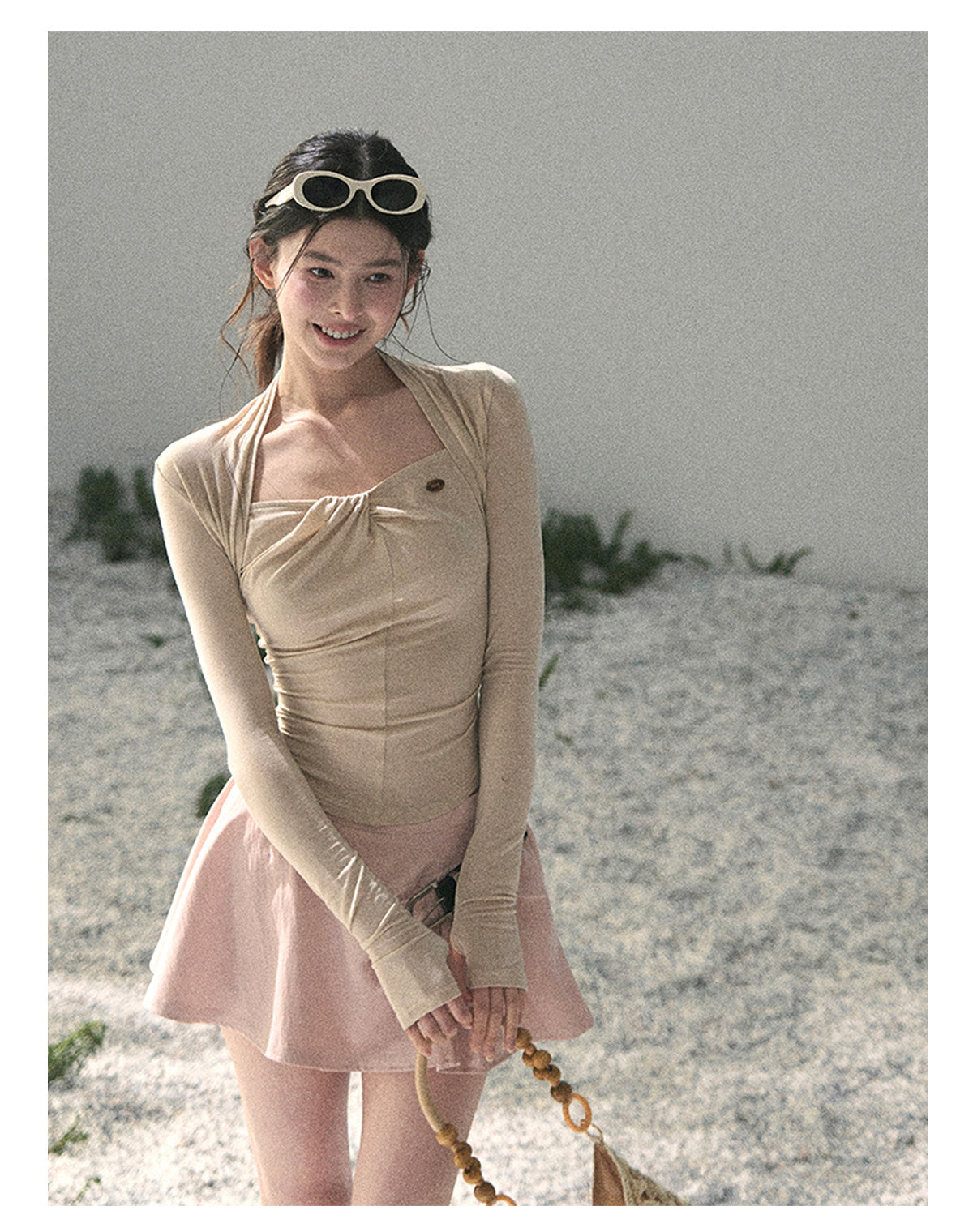 “Soft Evening Breeze” Milk Tea Layered Halter Top