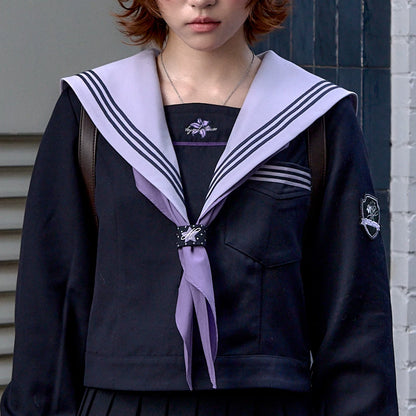 "Snow-Cleared Lily" Gray-Lilac JK Long-Sleeve Sailor Uniform Set