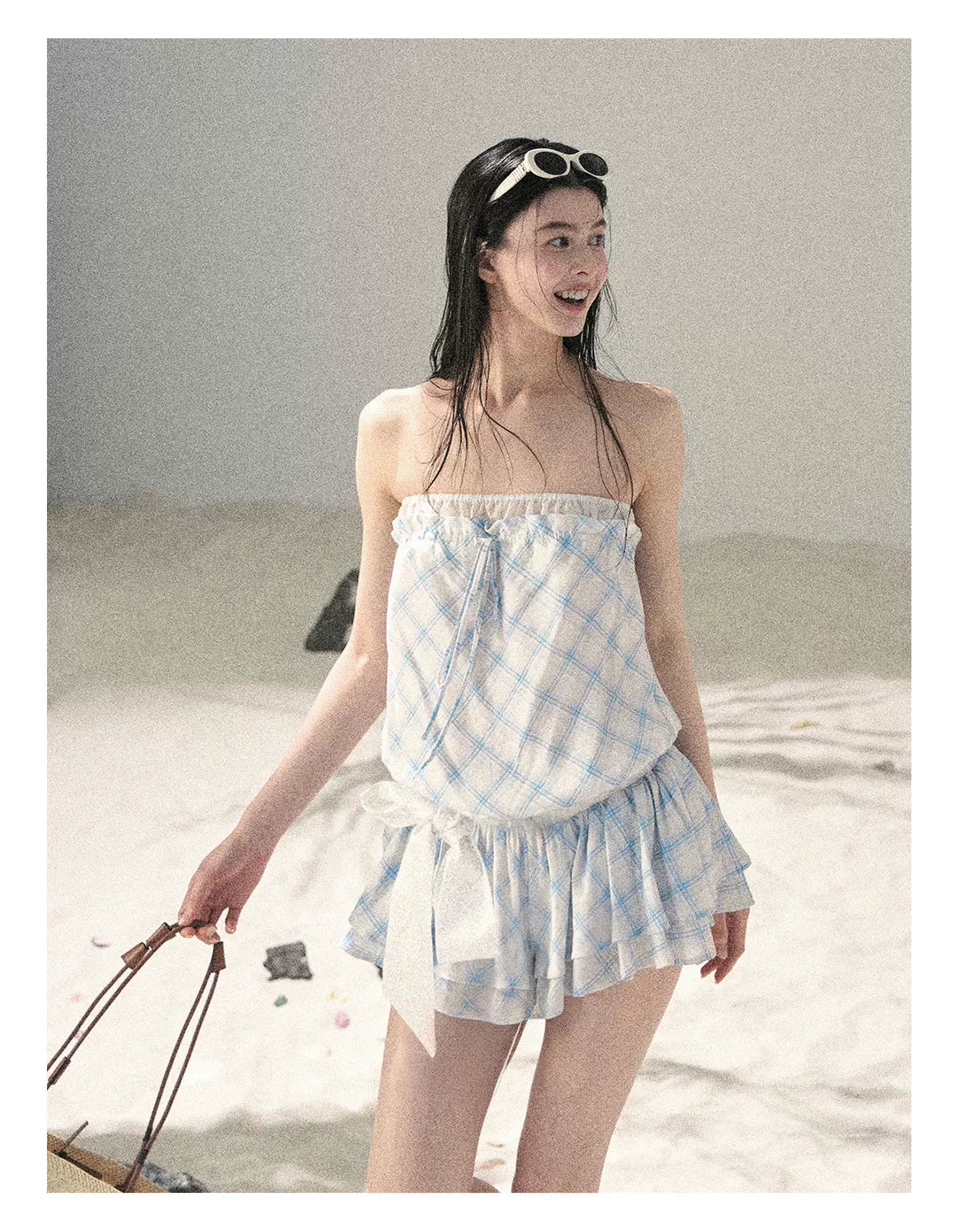 "Breeze Upon the Waves" Ice Crystal Blue Off-Shoulder Diamond Quilted Mini Dress