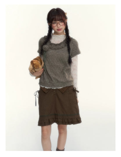 “Everyday Mist” Jacquard Lace Layering Top ( Ivory / Fog Gray )