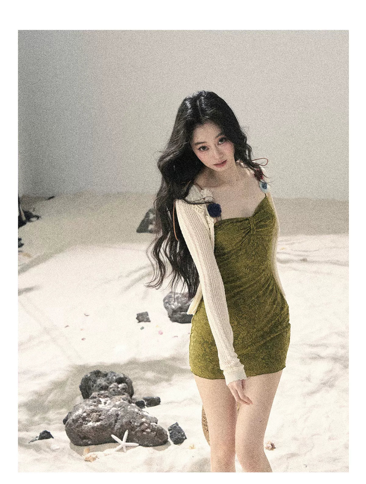 "Entwined Vines" Olive Mist Bodycon Dress & Cardigan Set 543648532
