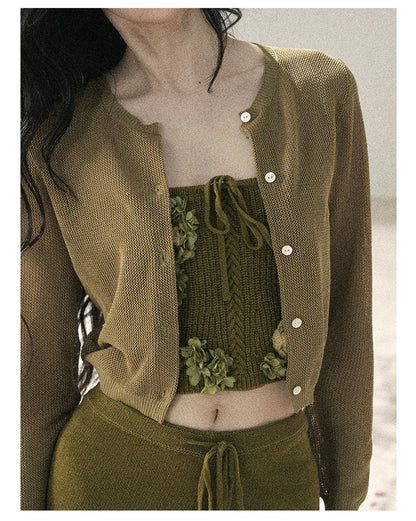 "Forest After Rain" Misty Meadow Haze 3-Piece Cardigan & Shorts Set 45236485