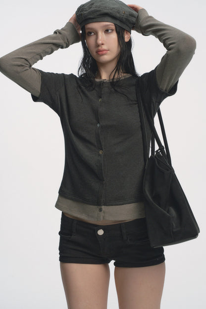 Muirgen - Christmas Contrast Faux Layer Stretch Top