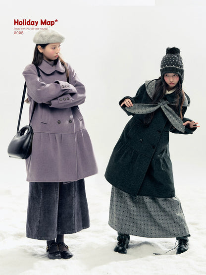 "Snowfall Polka" Charcoal Polka Dot Wool-Blend Midi Skirt
