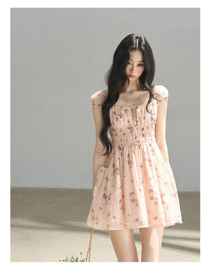 "A Meadow of Dreams" Dutch Cream Ruched Babydoll Mini Dress