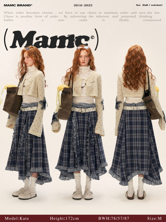 Asymmetrical Plaid Maxi Skirt with Ruffle Hem WE814 (Blue)