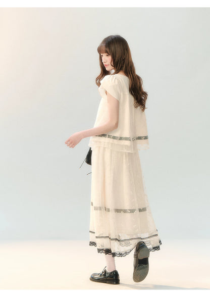 "Velvet Bow Butterfly" Apricot Flocked Tulle Skirt Set PP2026231