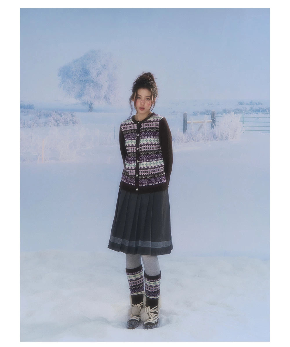 CANSTORE - "Coffee Grape" Fair Isle Brown Knit Cardigan