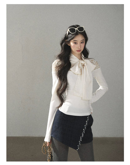 AOMALM - Navy Tweed Jacket & Skort Set with Dutch Cheese Top
