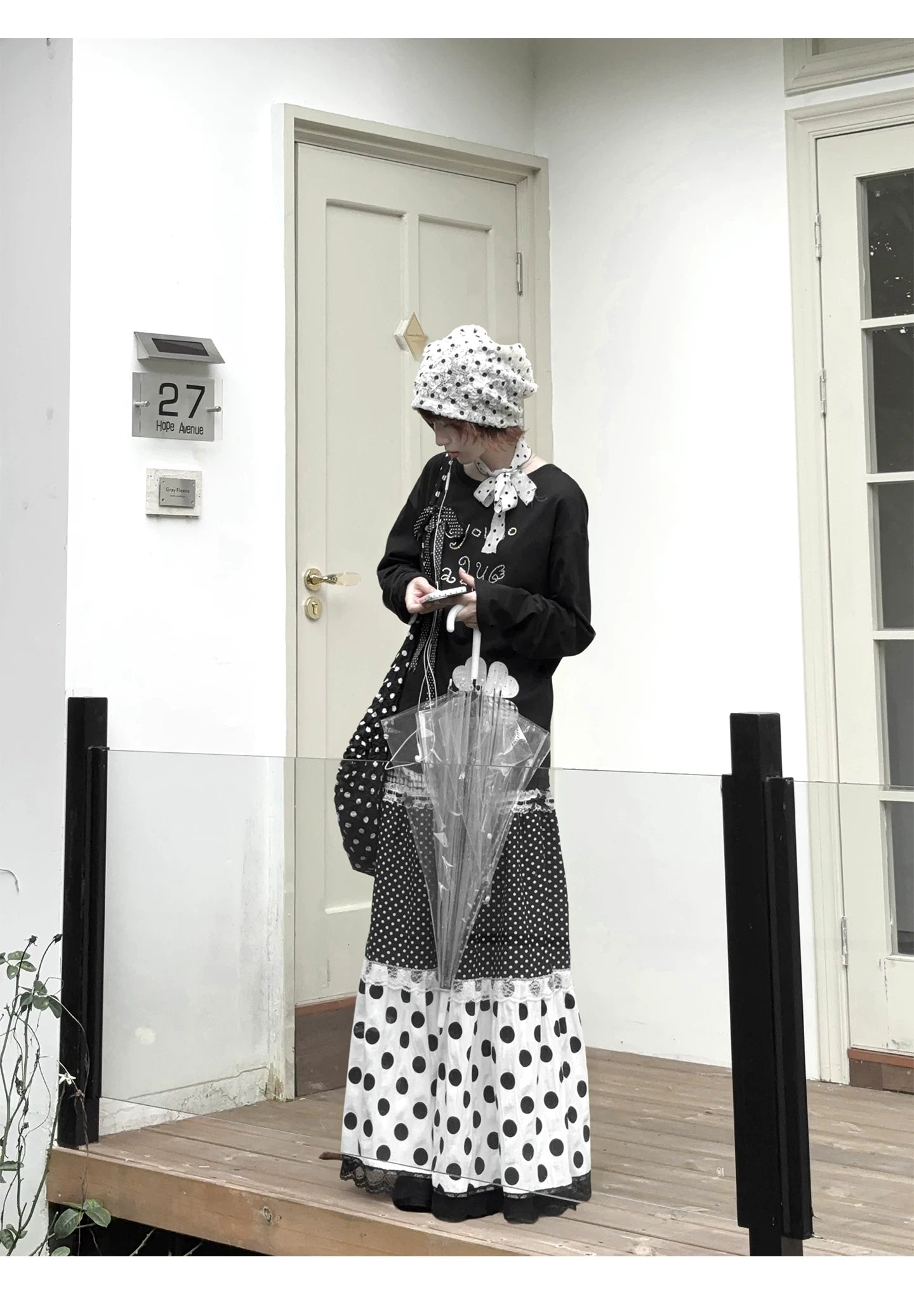 Kyoto Stroll – Japanese Polka Dot Black & White Maxi Skirt Collection