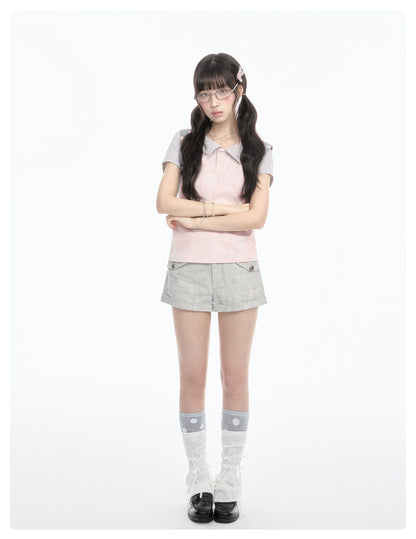 "Sweet Polka Day" Blush Pink Tee & Glacier Gray Shorts Set
