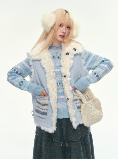 [CAN] Reversible Quilted Vest with Faux Fur Trim