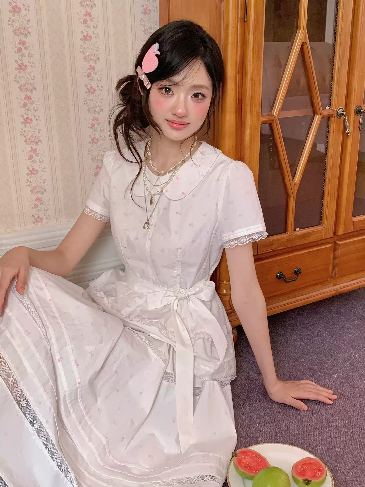 “Midsummer Blossom Letter” White Floral Cake Skirt Set