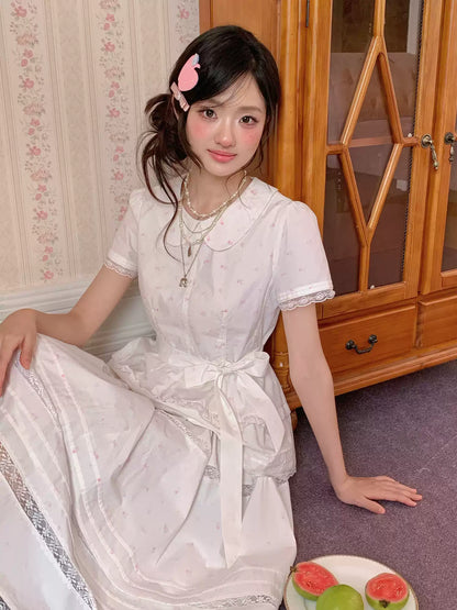 “Midsummer Blossom Letter” White Floral Cake Skirt Set