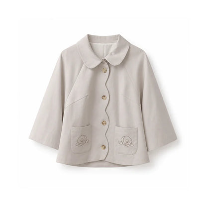 DAILY ARTIST - Taupe Brown Rose Embroidered Cape-Sleeve Jacket