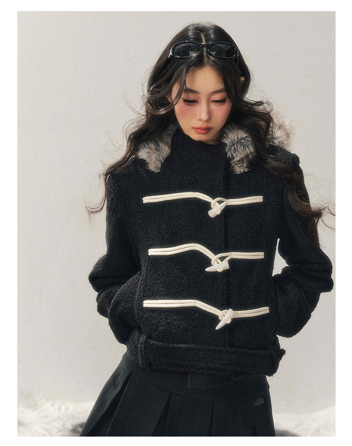少也眼 "Silent Devotion" Quilted Fringe Wool Coat - Quiet Black