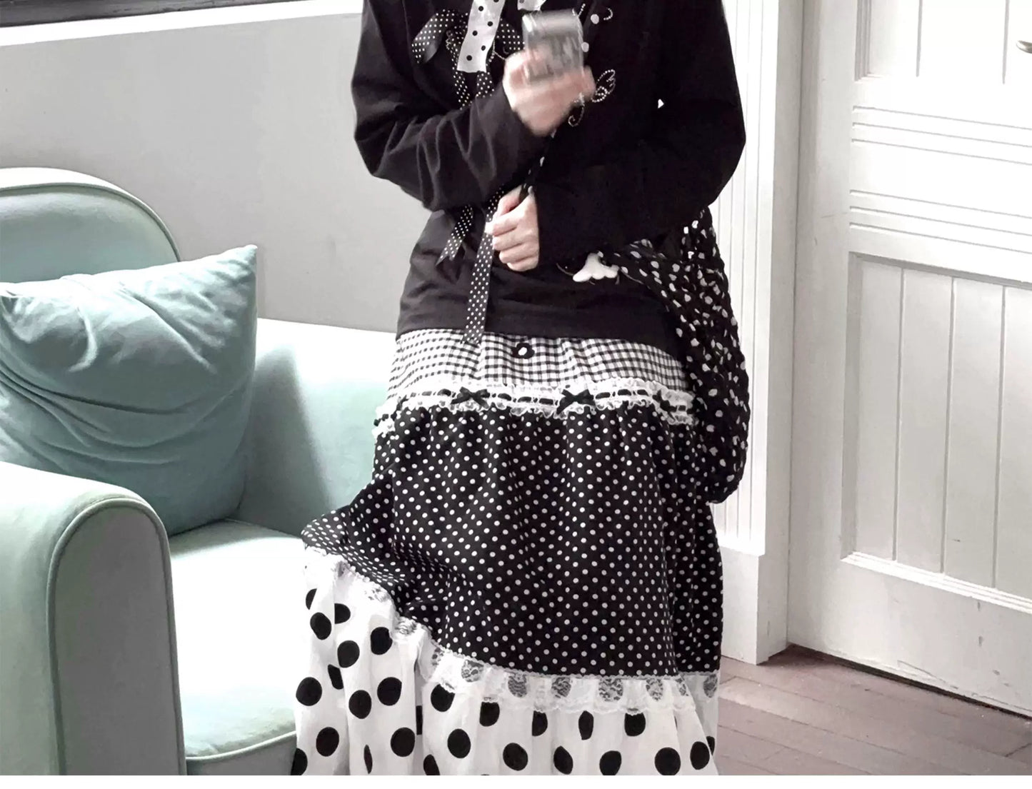 Kyoto Stroll – Japanese Polka Dot Black & White Maxi Skirt Collection