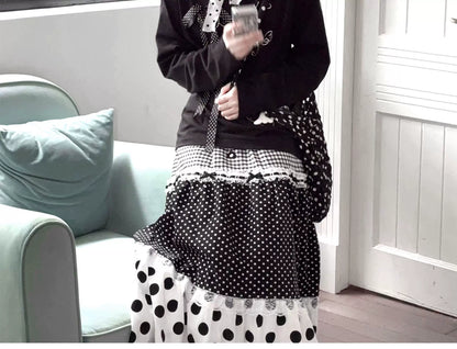 Kyoto Stroll – Japanese Polka Dot Black & White Maxi Skirt Collection