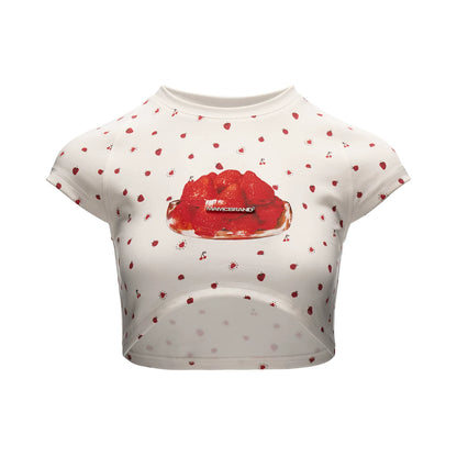 "Strawberry Sugar Mood" Fitted Raglan Crop Tee WE982
