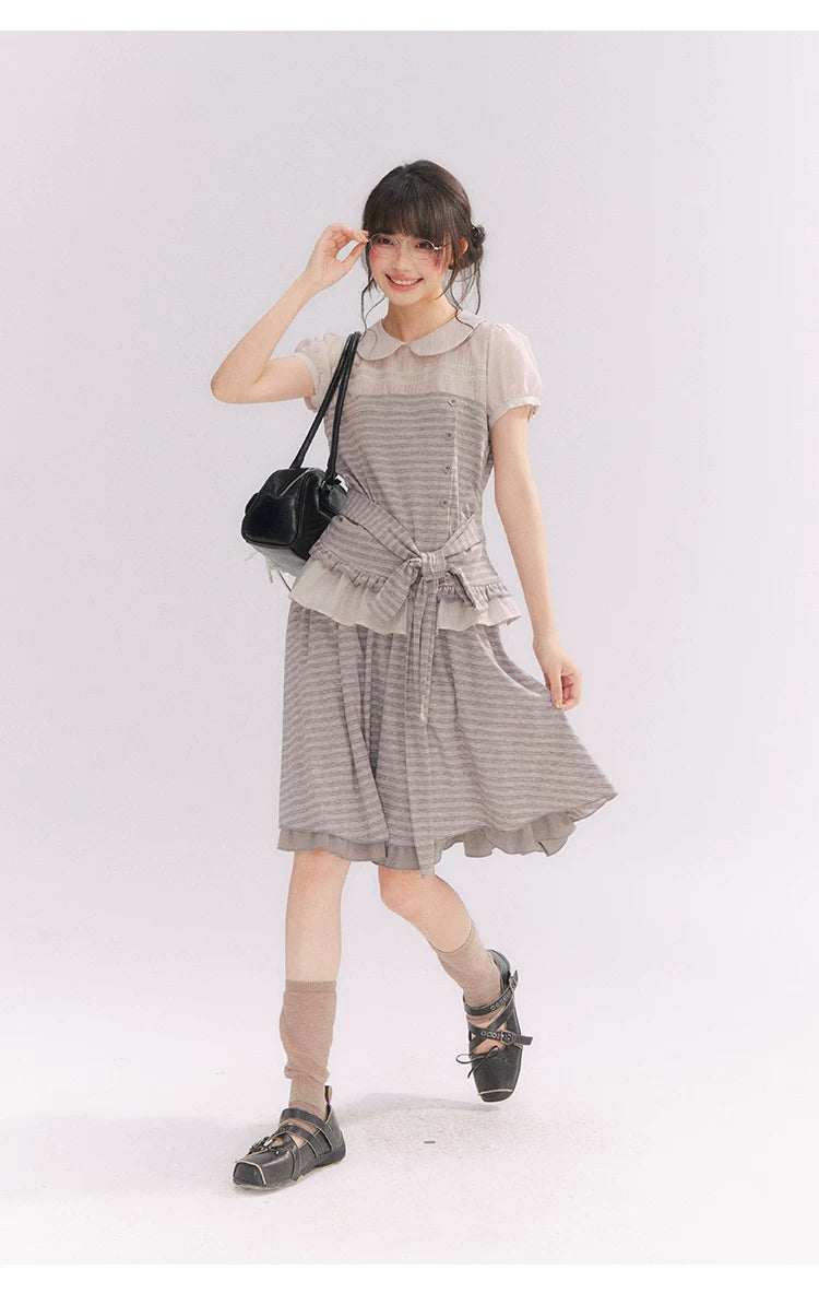 “Old Keepsake Letters” Frost Gray Doll Collar Lace Two-Piece Set