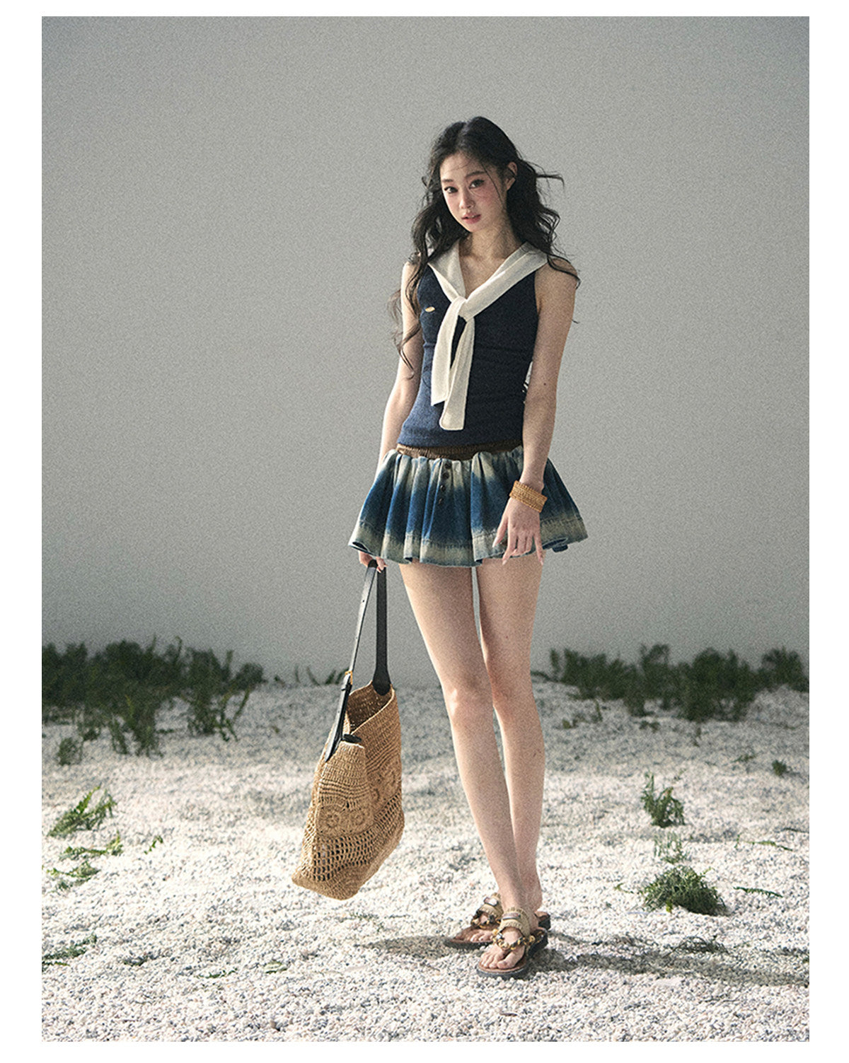 “Sea Breeze & Wheat Fields” Academy Blue Sailor Collar Top