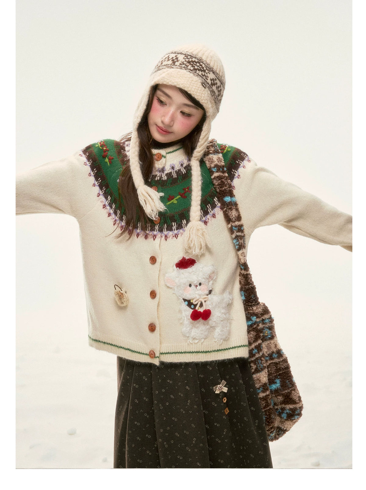 BIBIBENCY - Ivory Fair Isle Knit Cardigan