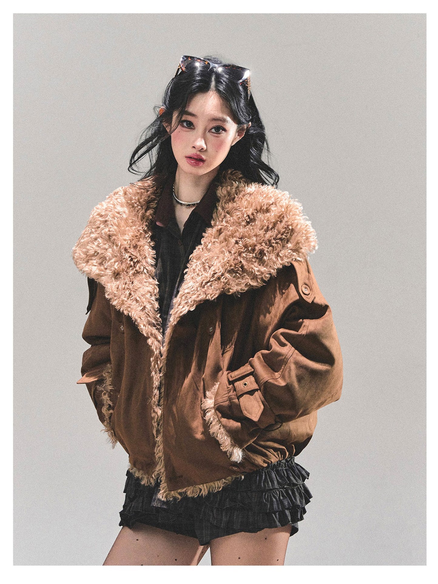 少也眼 "Velveted Winter" Cozy Shearling Fleece Jacket - Coffee Brown