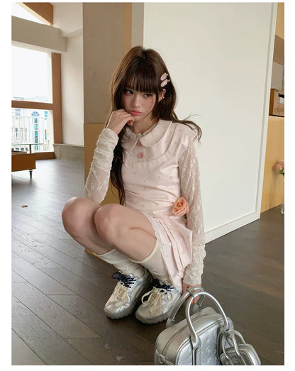 “White Tea Daydream” Pink Peter Pan Mini Dress