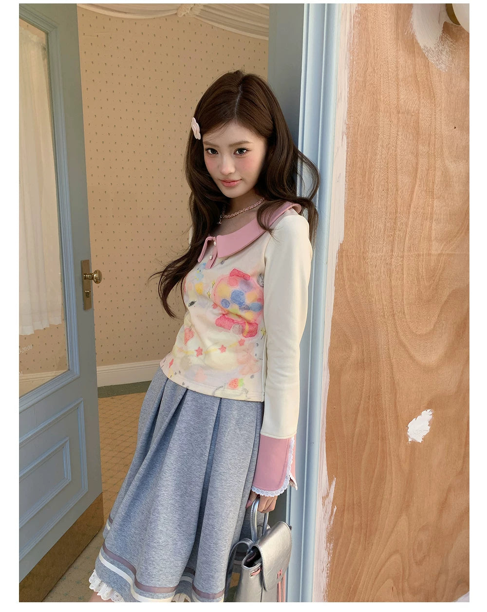 “Spring Palette Reverie” Apricot Cropped Knit Top