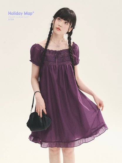 "Berry Breeze" Grape Purple Lace Square Neck Dress