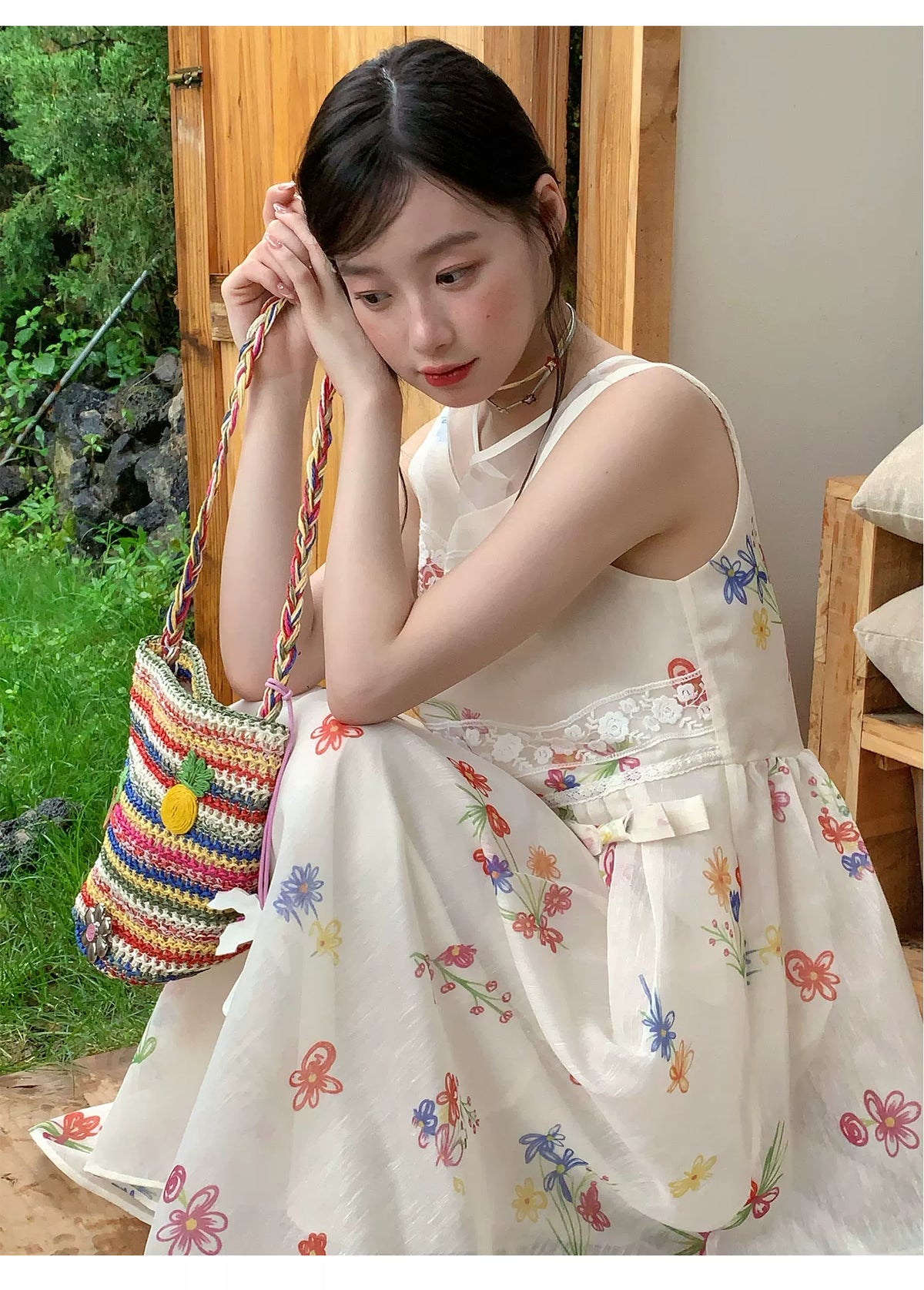 [RF] “Sunlit Wildflower Reverie” Ivory Floral Tulle Maxi Dress