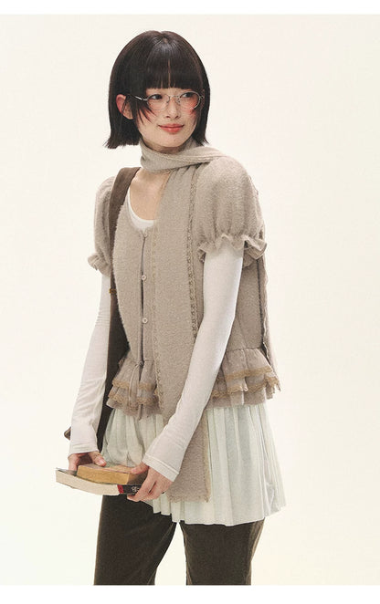 "Soft Fufu" Blush Pink Lace Puff Sleeve Knit Cardigan