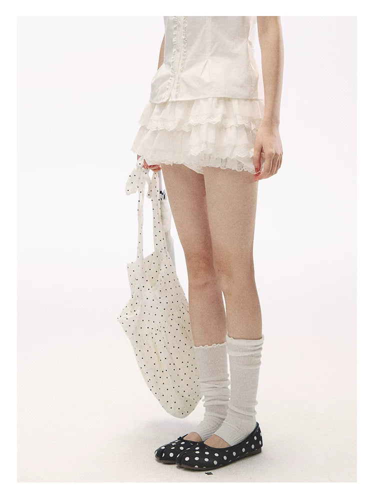 "Lace Soufflé" White Tiered Ruffle Bubble Skort