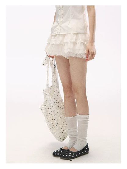 "Lace Soufflé" White Tiered Ruffle Bubble Skort
