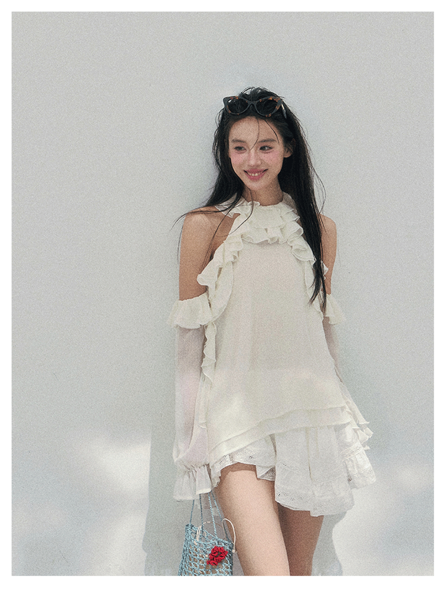 少也眼 “Heidi Heiress” Milk Apricot White Sheer Ruffle Top 142