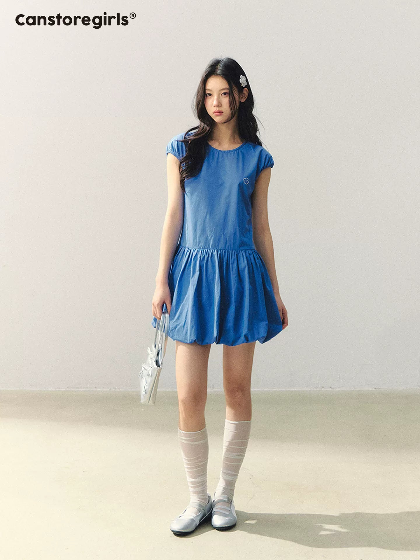 Ocean Bloom Royal Blue Bubble Hem Dress LL2026019