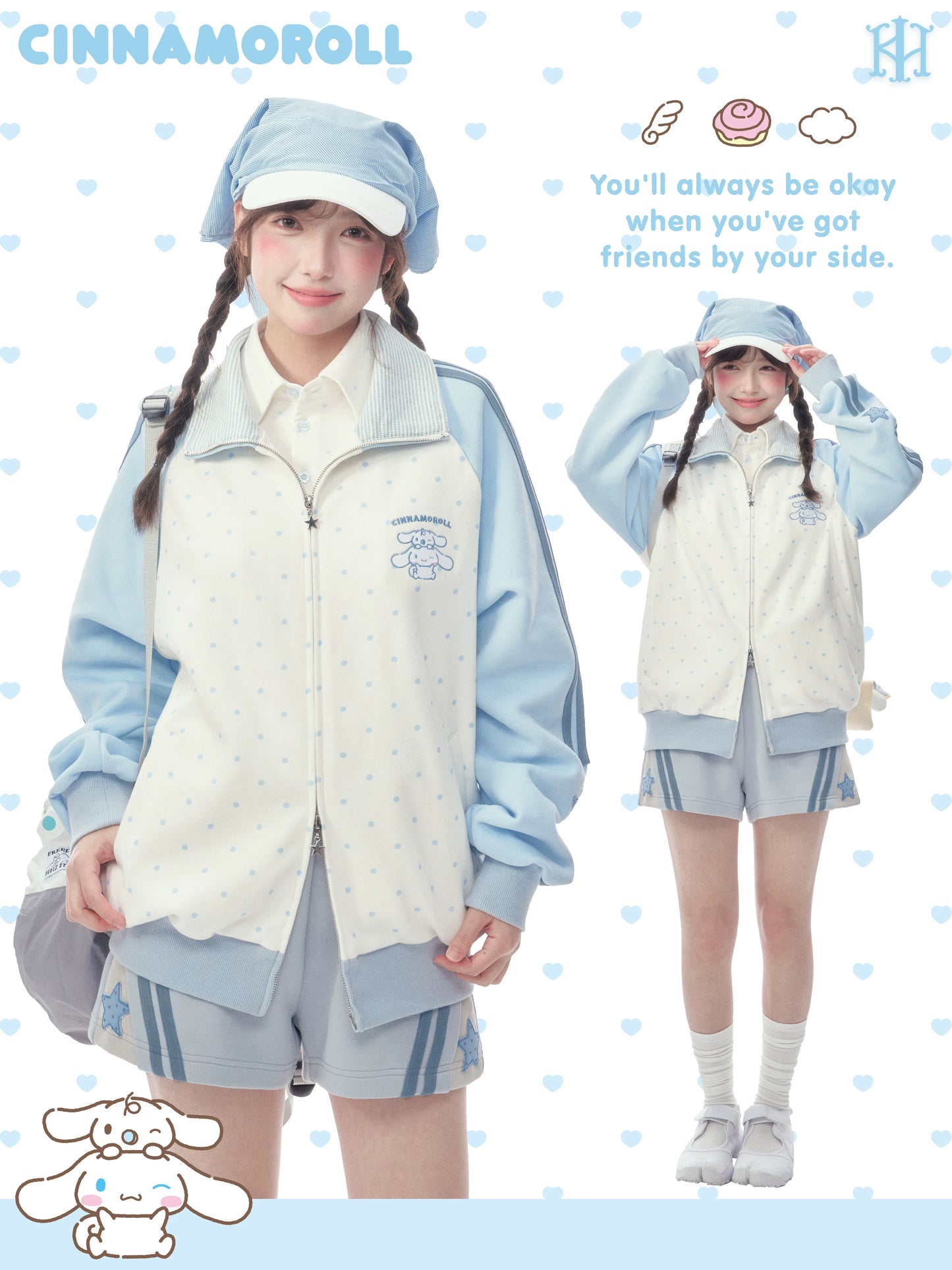 "Spring Breeze" Blue & White Polka Dot Track Jacket